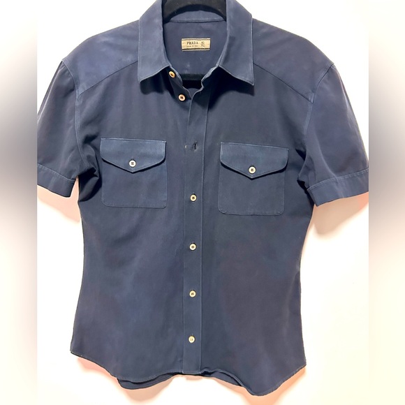 Other - PRADA Ink Black Stretch Two Pockets W Flap Short Sleeve Fitted Mens Shirt 40/15